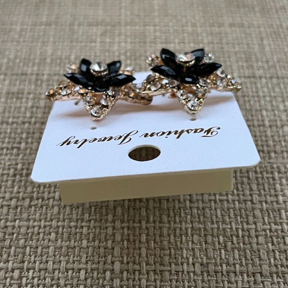 Women Earrings Fashion Black/Gold Tone Fashion Jewelry Crystals Accent - Picture 6 of 12